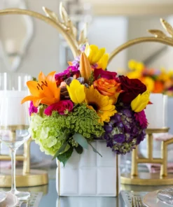 Inspire Me! Home Decor White Square Design Vase With Gold Border " From Pops Of Color Home Collection"