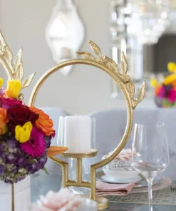 Inspire Me! Home Decor Golden Circle Leaf Design Hurricane Candle Holder (2 Sizes)