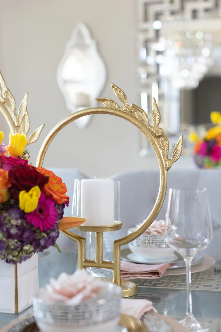 Inspire Me! Home Decor Golden Circle Leaf Design Hurricane Candle Holder (2 Sizes) " From Pops Of Color Home Collection"