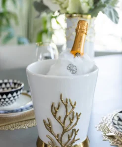 Inspire Me! Home Decor White Ceramic Utensil Holder With Gold Textured Details & Base