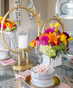 Inspire Me! Home Decor Golden Circle Leaf Design Hurricane Candle Holder (2 Sizes)