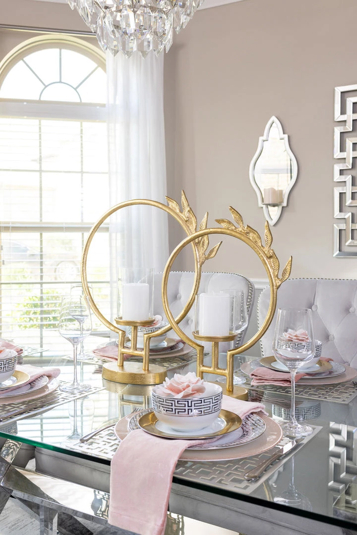 Inspire Me! Home Decor Golden Circle Leaf Design Hurricane Candle Holder (2 Sizes) " From Pops Of Color Home Collection"