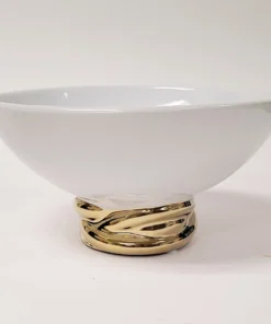 Inspire Me! Home Decor White Ceramic Bowl With Elegant Gold Detail