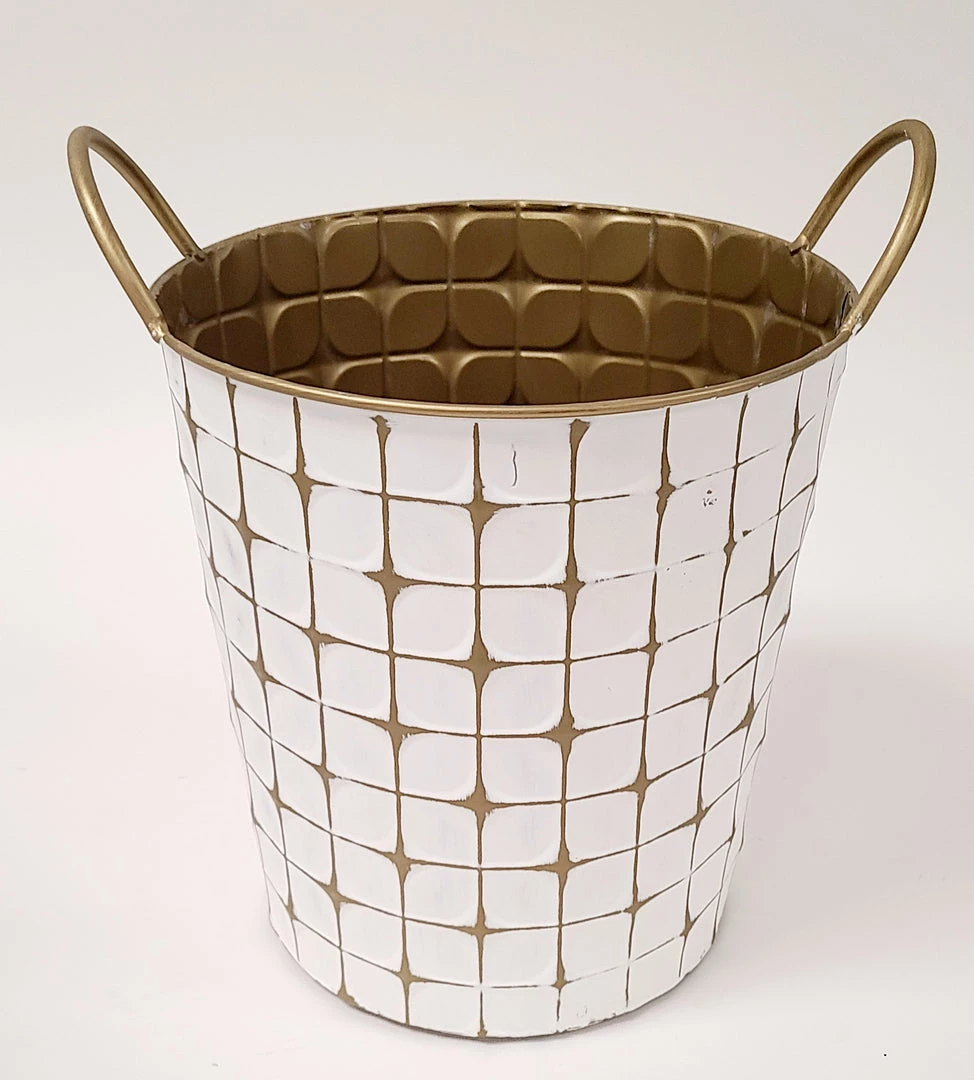 Inspire Me! Home Decor Indoor/Outdoor Gold And White Etched Planters (3 Sizes)