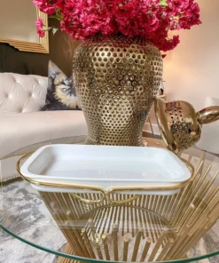 Inspire Me! Home Decor KITCHEN Rectangle Porcelain Serveware With Metal Base And Handles (2 Colors)