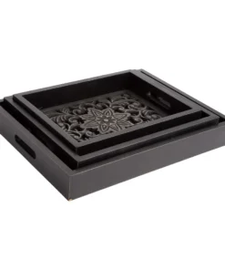 Inspire Me! Home Decor Black Wood Trays With Detailed Interior (Set Of 3)