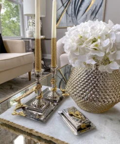 Inspire Me! Home Decor Silver Hammered Candlestick Set With Matching Tray