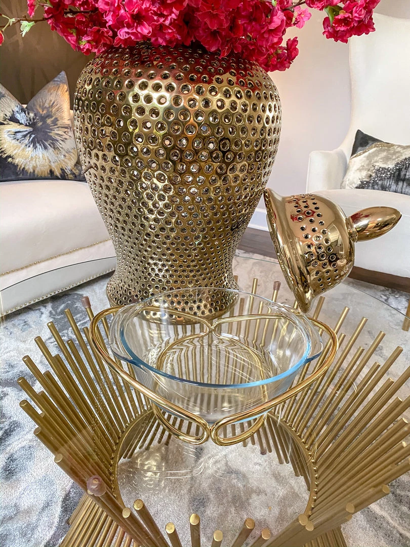 Inspire Me! Home Decor Round Glass Serveware With Metal Base And Handles (2 Colors) KITCHEN