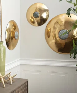 Inspire Me! Home Decor Gold Disk W/ Grey Natural Stone Wall Decor, Set Of 3 WALL ART & MIRRORS