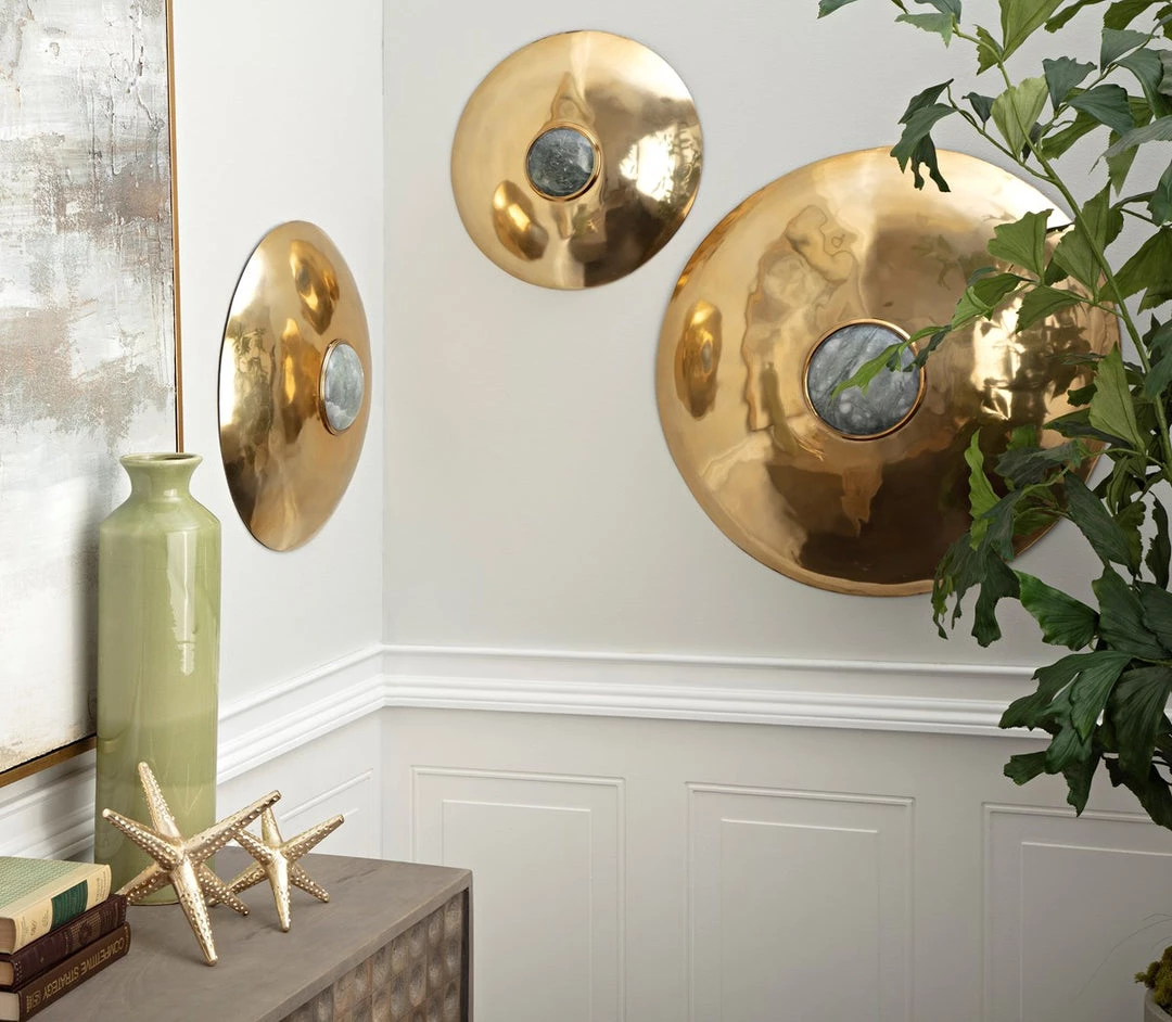 Inspire Me! Home Decor Gold Disk W/ Grey Natural Stone Wall Decor, Set Of 3 WALL ART & MIRRORS