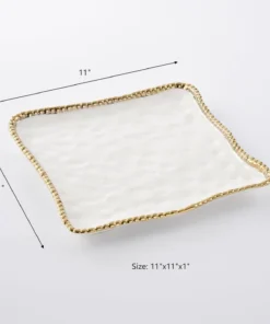 Inspire Me! Home Decor Gold And White Beaded Square Platter