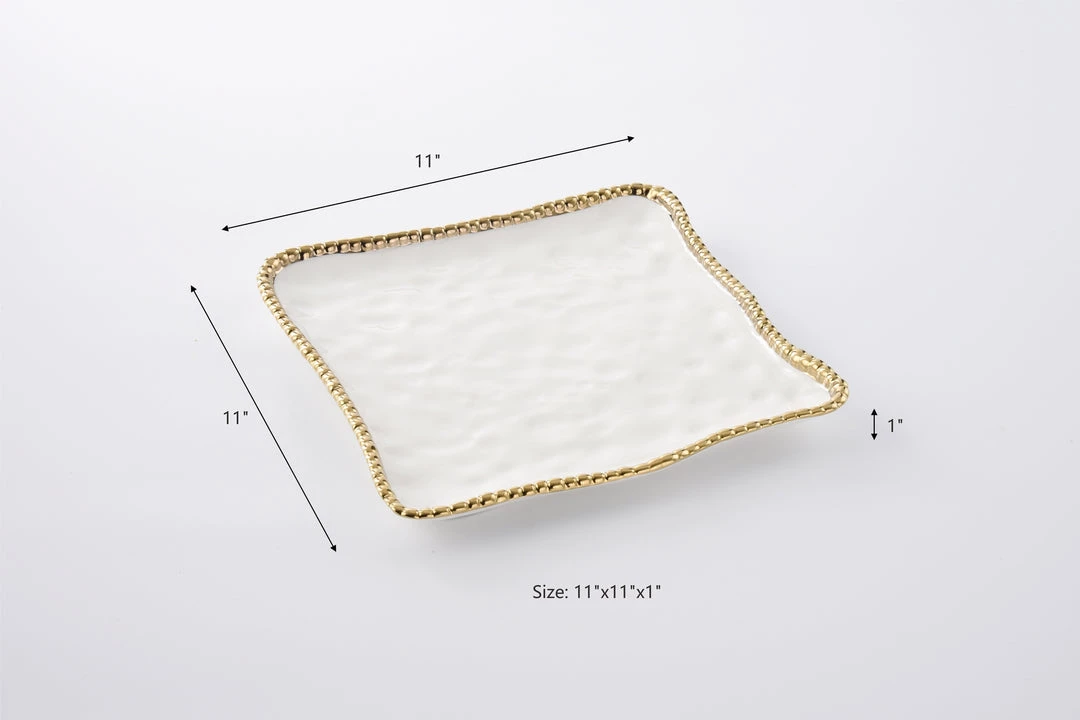 Inspire Me! Home Decor Gold And White Beaded Square Platter