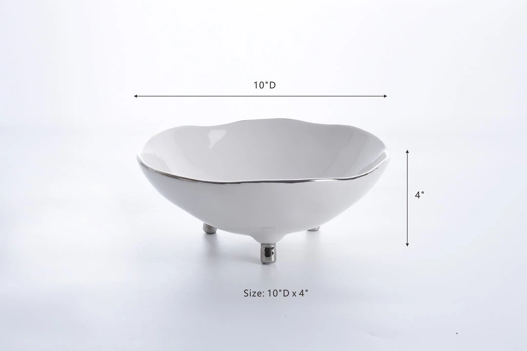 Inspire Me! Home Decor Silver And White Footed Bowl