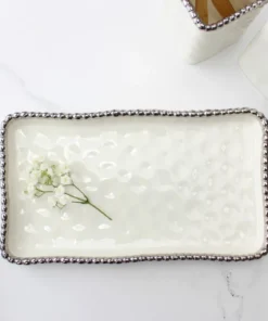 Inspire Me! Home Decor White & Silver Beaded Vanity Collection (3 Items) Each Sold Indiviually