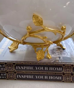 Inspire Me! Home Decor White Glass Bowl With Gold Leaf Stand