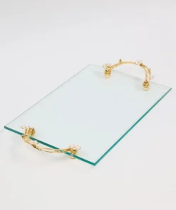 Inspire Me! Home Decor Large Rectangular Glass Tray With Cherry Blossom Details