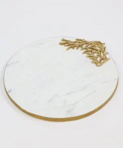 Inspire Me! Home Decor Round Marble Tray With Gold Edge And Metal Details