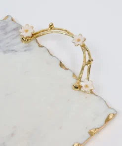 Inspire Me! Home Decor Large Rectangular Marble Tray With Cherry Blossom Details