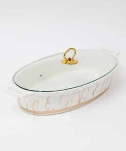 Inspire Me! Home Decor Oval Marble Print Platter With Glass Top & Gold Handle KITCHEN