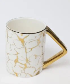 Inspire Me! Home Decor Gold & White Ceramic Mug With Marbled Design And Angled Gold Handle