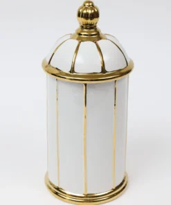 Inspire Me! Home Decor White Ceramic Lidded Jar With Gold Linear Detail (3 Sizes)