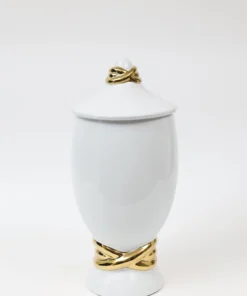 Inspire Me! Home Decor White Ceramic Jar With Elegant Gold Details (2 Sizes)