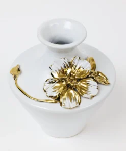 Inspire Me! Home Decor White Ceramic Vase With Stunning Gold & White Floral Detail