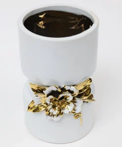 Inspire Me! Home Decor White Ceramic Vase With Stunning Gold Floral Detailed Center