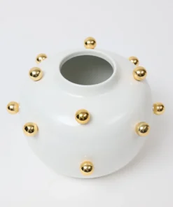 Inspire Me! Home Decor White & Gold Studded Metal Vases (2 Sizes)