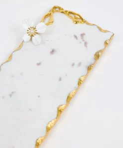 Inspire Me! Home Decor Small Rectangular Marble Tray With White Jeweled Flower Details