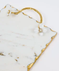 Inspire Me! Home Decor Large Rectangular Marble Tray With White Jeweled Flower Details