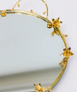 Inspire Me! Home Decor Round Mirrored Tray With Gold Flower Design