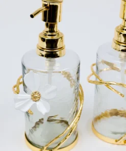 Inspire Me! Home Decor Set Of 2 Hammered Glass Pumps With Gold Tops And White Jeweled Flower Details