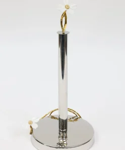 Inspire Me! Home Decor Gold Paper Towel Holder With White Jeweled Flower Details