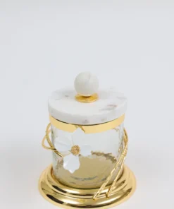Inspire Me! Home Decor Hammered Glass Canister With White Jeweled Flower Details (3 Sizes) Gold