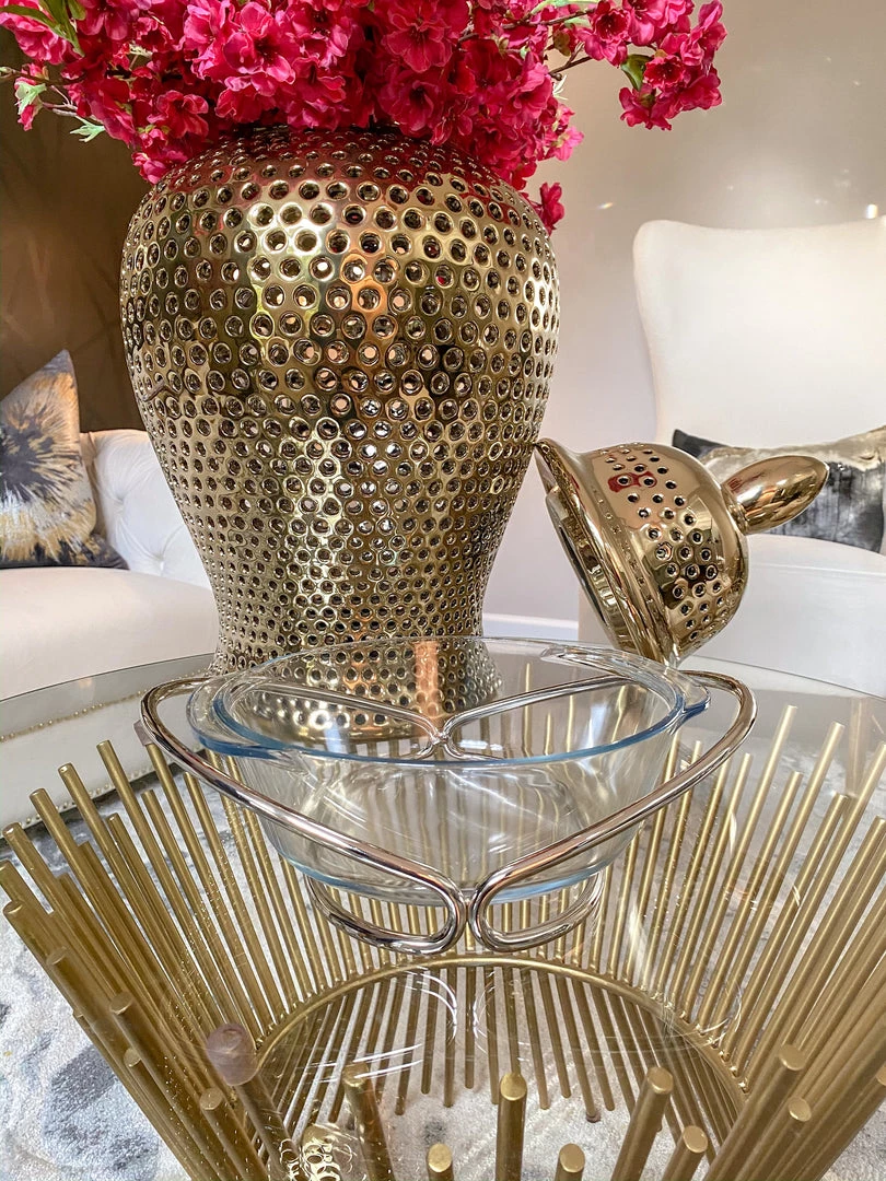 Inspire Me! Home Decor Round Glass Serveware With Metal Base And Handles (2 Colors) KITCHEN