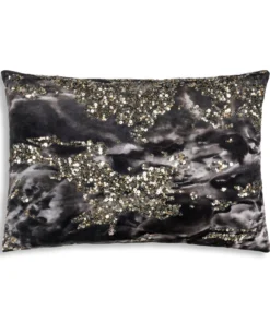 Cloud9d Amal - Charcoal Digital Printed Velvet Oblong Pillow W/ Gold And Silver Print - 20" X 14"
