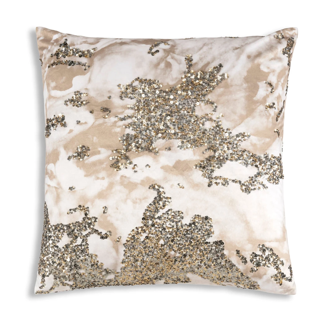Cloud9d Amal - Ivory/Beige Digital Printed Pillow W/ Gold And Silver Print - 22" X 22" PILLOWS, RUGS, & THROWS