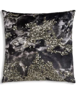 Cloud9d Amal - Charcoal Digital Printed Pillow W/ Gold And Silver Print - 22" X 22"
