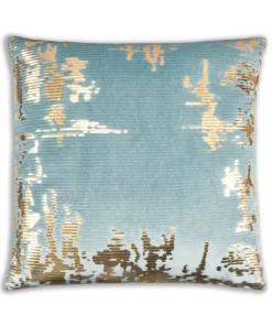 Cloud9d PILLOWS, RUGS, & THROWS Asra - Teal Velvet Pillow W/ Shiny Gold Foil Print - 20" X 20"