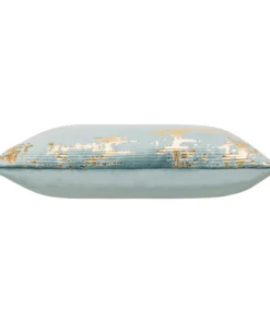 Cloud9d Asra - Oblong Teal Velvet Pillow W/ Quilting And Shiny Gold Foil Print - 20" X 14" PILLOWS, RUGS, & THROWS