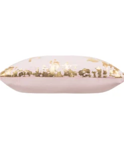 Cloud9d PILLOWS, RUGS, & THROWS Asra - Oblong Mauve Velvet Pillow W/ Quilting And Shiny Gold Foil Print - 20" X 14"