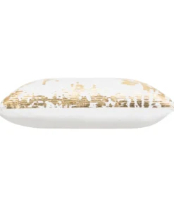 Cloud9d Asra - Oblong White Velvet Pillow W/ Quilting And Shiny Gold Foil Print - 20" X 14"