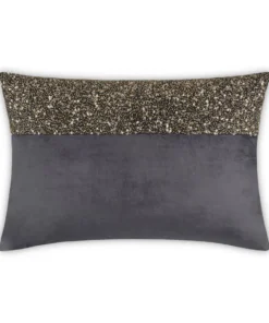 Cloud9d Lena - Charcoal Velvet Pillow 5" Top Beaded In Gold Beadwork - 20" X 14" PILLOWS, RUGS, & THROWS