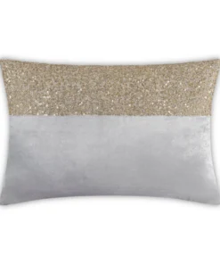 Cloud9d PILLOWS, RUGS, & THROWS Lena - Grey Velvet Pillow 5" Top Beaded In Gold Beadwork - 20" X 14"