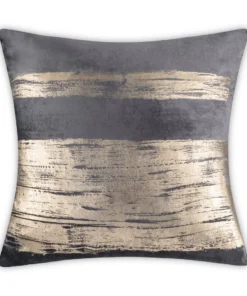 Cloud9d PILLOWS, RUGS, & THROWS Leyla - Charcoal Velvet Pillow W/ Hand Painted Gold Brushstrokes - 20" X 20"