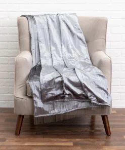 Cloud9d Noya - Crushed Grey Velvet Throw W/ Metallic Silver Trim - 60" X 50" PILLOWS, RUGS, & THROWS