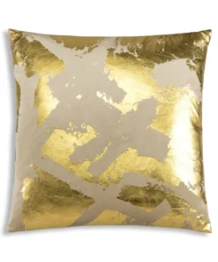 Cloud9d Zara - Beige Velvet Pillow W/ Abstract Gold Foil - 22" X 22" PILLOWS, RUGS, & THROWS