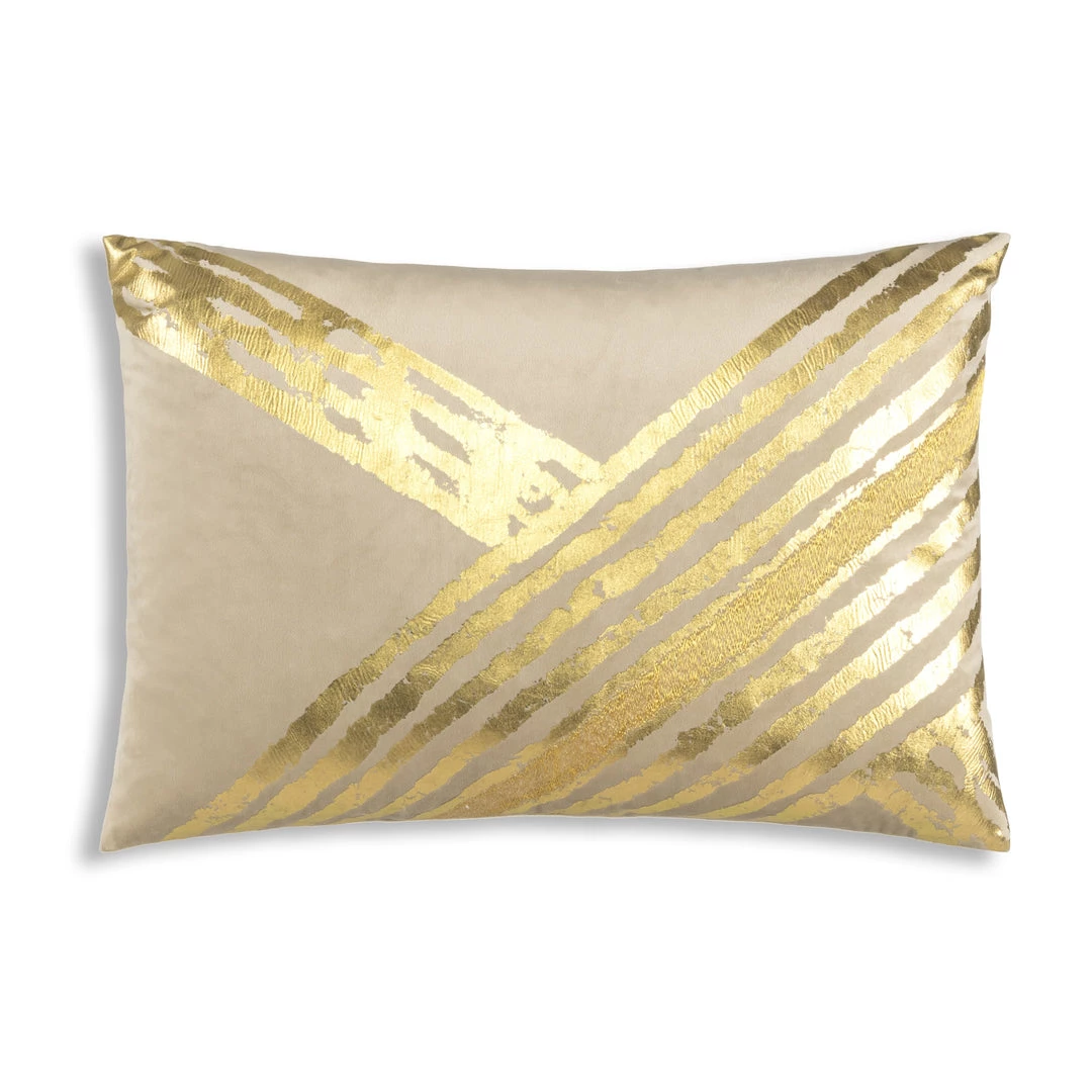 Cloud9d PILLOWS, RUGS, & THROWS Zara - Beige Velvet Pillow W/ Abstract Gold Foil 20 X 14