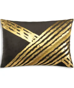 Cloud9d PILLOWS, RUGS, & THROWS Zara - Charcoal Velvet Pillow W/ Abstract Gold Foil And Embroidery - 20" X 14"